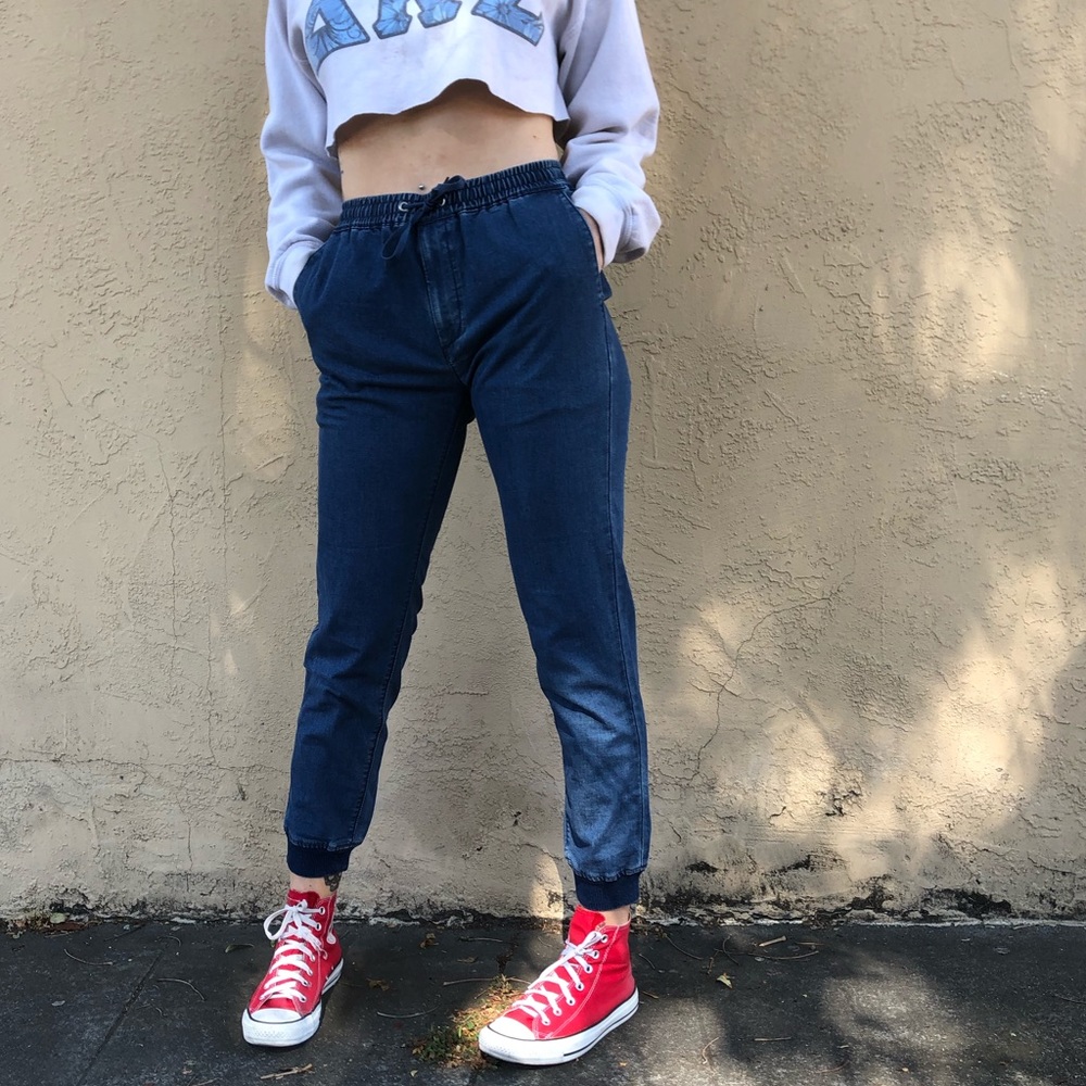 Draw-string Denim Track Pants - Picture 2 of 5